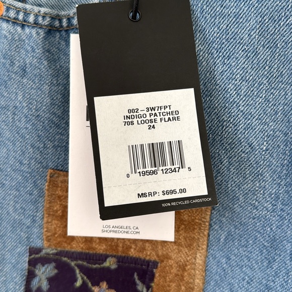 RE/Done Levi’s Indigo Patched 70s flare jeans size 24 - Picture 3 of 5